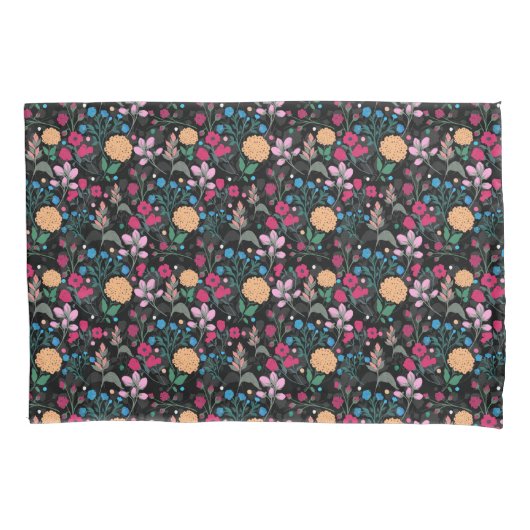 roze en geel, klein, Floral zwart design Kussensloop (Voorkant)