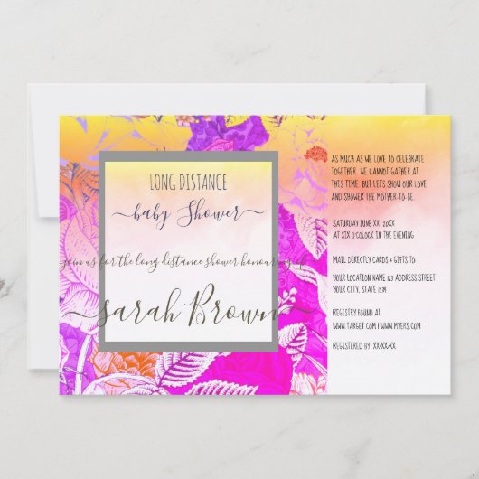 ROZE EN GEEL LANGE AFSTAND BABY SHOWER KAART (Voorkant)