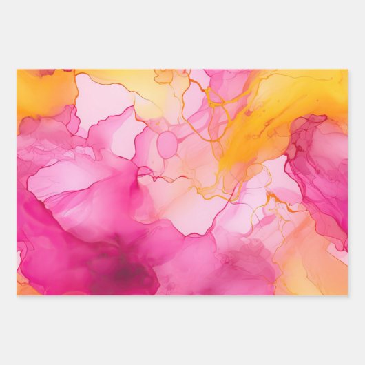 Roze en Geel Marmer Verpakking Papier Blad Set Inpakpapier Vel (Voorkant 2)