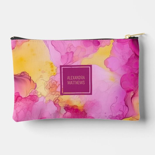 Roze en Geel Marmeren Douanenaam Etui (Achterkant)