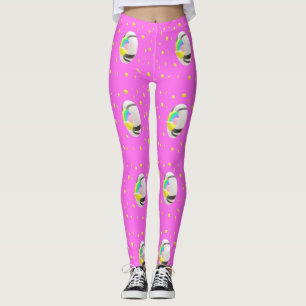 Roze en geel met een wereldbol knap leggings