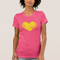 Roze en geel vervaagd versleten hart t shirt