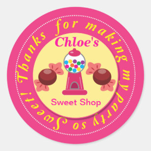 Roze en Geel Whimsical Gumball Party Sticker