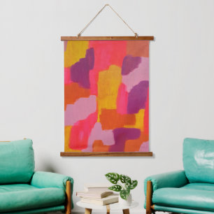 Roze en gele Abstracte kunst Hangend Wandkleed