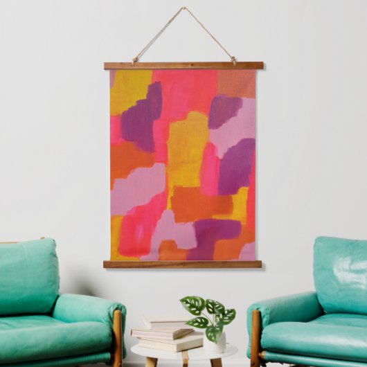 Roze en gele Abstracte kunst Hangend Wandkleed (Woonkamer)
