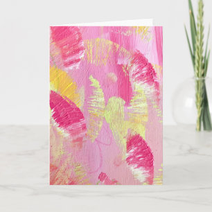 Roze en Gele Abstracte Kunst Vouwkaart Notitiekaartje