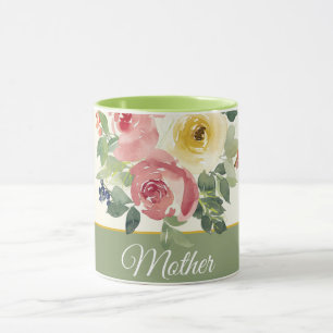 Roze en gele aquarel bloemstuk aanpasbaar mok