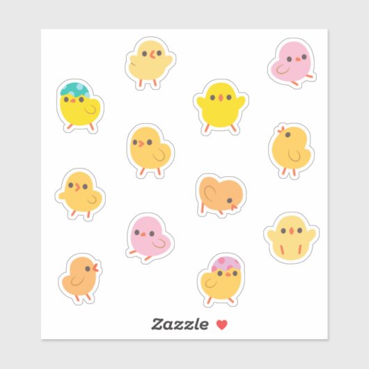 Roze en Gele Baby Chicks Stickers (Vel)