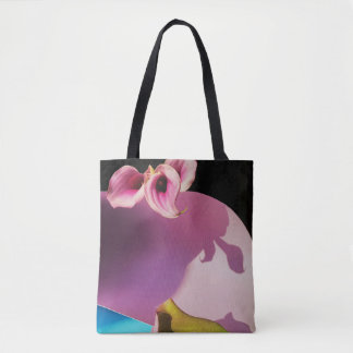 Roze en gele bloem op roze papier draagtas