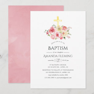 Roze en Gele Bloemen Doop/Christeningsfeest Kaart