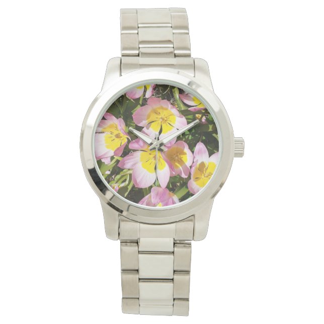 Roze en gele bloemen horloge (Voorkant)