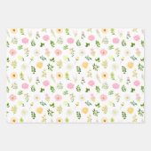 Roze en gele bloemen met gebladerte patroon inpakpapier vel (Voorkant)