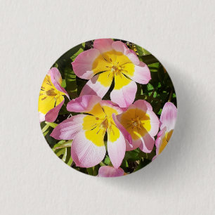 Roze en gele bloemen ronde button 3,2 cm