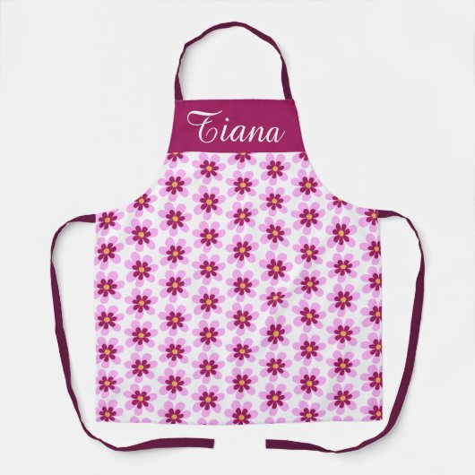 Roze en gele bloemen schort (Voorkant)