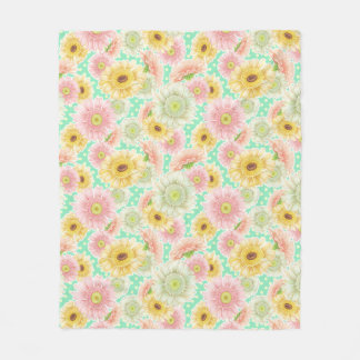 Roze en Gele Bloemmotief Fleece Deken