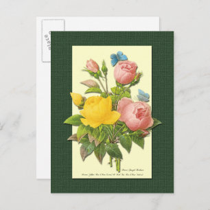 Roze en gele botanische Rozen Blank Briefkaart