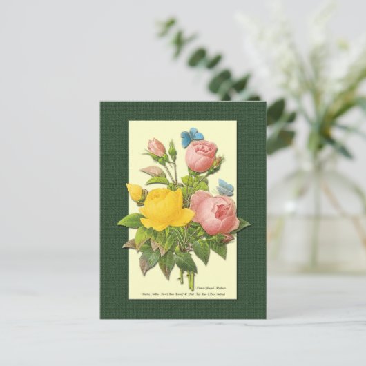 Roze en gele botanische Rozen Blank Briefkaart (Staand voorkant)