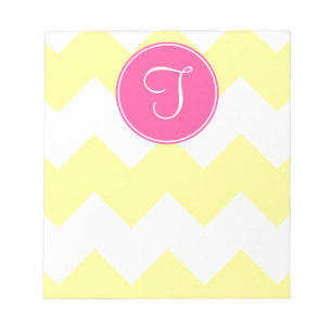Roze en gele Chevron Monogram Notitieblok