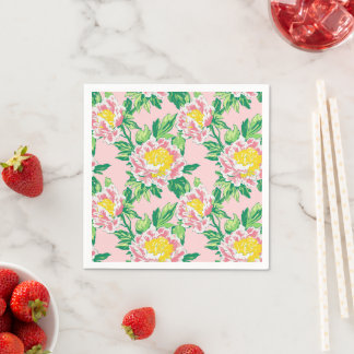 Roze en Gele Chinoiserie Bloemen Servet