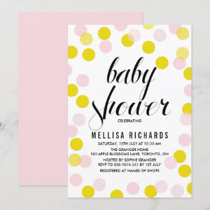 Roze en gele Confetti poka Dots Baby shower Kaart