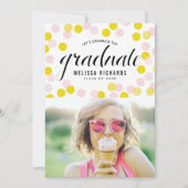 Roze en Gele Confetti Stippen Foto Afstuderen Kaart (Voorkant)