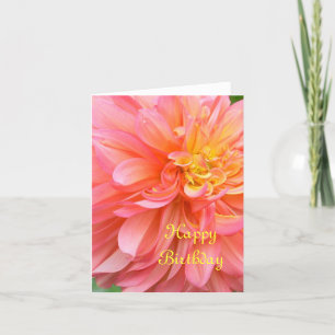 ROZE EN GELE DAHLIA / GELUKKIGE VERJAARDAG KAART