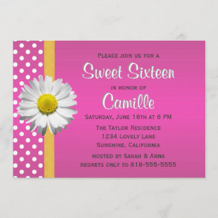 Roze en Gele Daisy Sweet Sixteen Uitnodiging