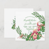 Roze en Gele Dame Slipper Orchidee Krans Bruiloft Kaart (Voorkant / Achterkant)