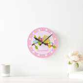 Roze en Gele Eigenaars Nursery Wall Clock Ronde Klok (Huis)