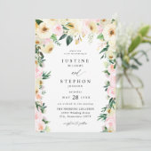 Roze en gele Floral bruiloft Kaart (Staand voorkant)