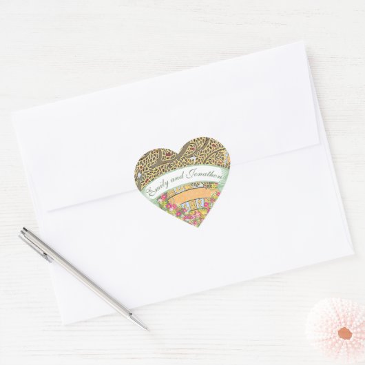 Roze en gele Floral Oak Bindend Seal Hart Sticker (Envelop)