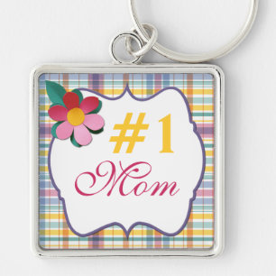 Roze en gele Floral op speldenschaal #1 Mam Sleute Sleutelhanger