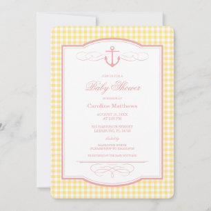 Roze en Gele Gingham Preppy Kust Baby Shower Kaart