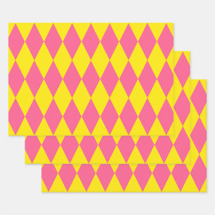 Roze en gele Harlekijn Geruite Ontwerp  Inpakpapier Vel