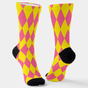 Roze en gele Harlekijn geruite ontwerp  Sokken
