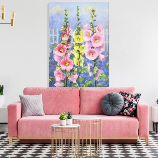 Roze en Gele Hollyhock door Cargill, 1937 Canvas Afdruk (Insitu (Woonkamer))