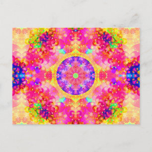 Roze en gele Kaleidoscoop Fractal Briefkaart