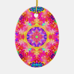 Roze en gele Kaleidoscoop Fractal Keramisch Ornament