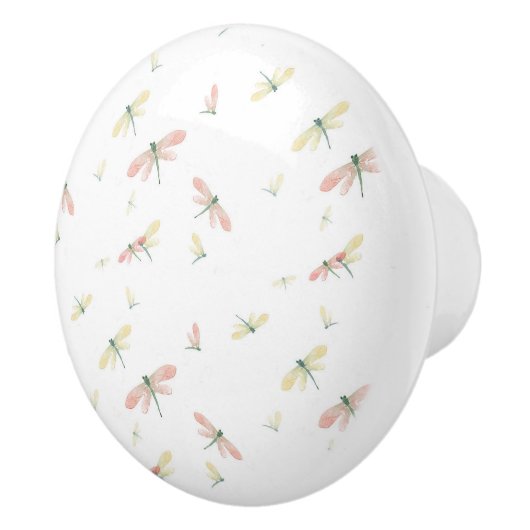 Roze en gele libellen op witte keramische knop (Rechts)