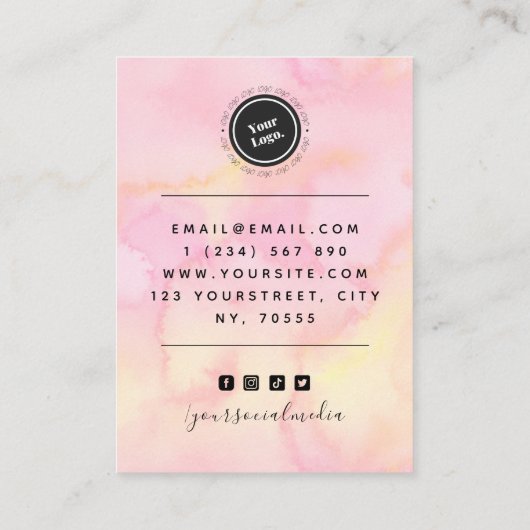 Roze en gele, marmer aangepaste Logo beeldscherm Visitekaartje (Achterkant)