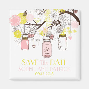 Roze en gele Mason Jars Cute Save the Date Magnet Magneet