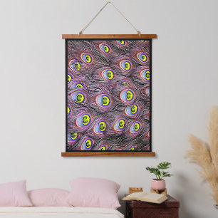 Roze en Gele Pauw veren Natuur kunst Hangend Wandkleed