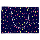 Roze en Gele Polka Dots op Navy Blue Groot Cadeauzakje (Achterkant)