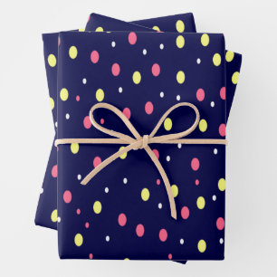 Roze en Gele Polka Dots op Navy Blue Inpakpapier Vel