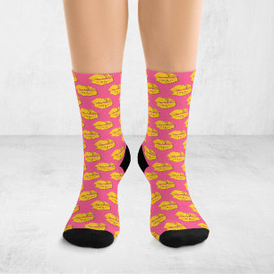 Roze en Gele Pop Art Zoenende Lippen XOXO Sokken