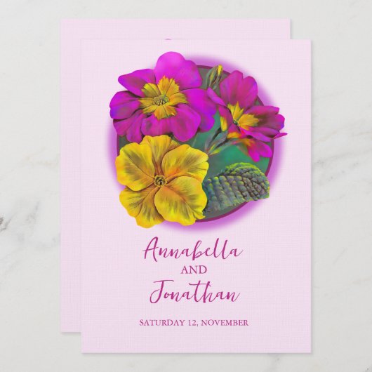 Roze en gele primrose lentevertrouwsuitnodigingen kaart (Voorkant / Achterkant)