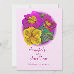 Roze en gele primrose lentevertrouwsuitnodigingen kaart