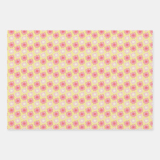 roze en gele retro bloem inpakpapier vel