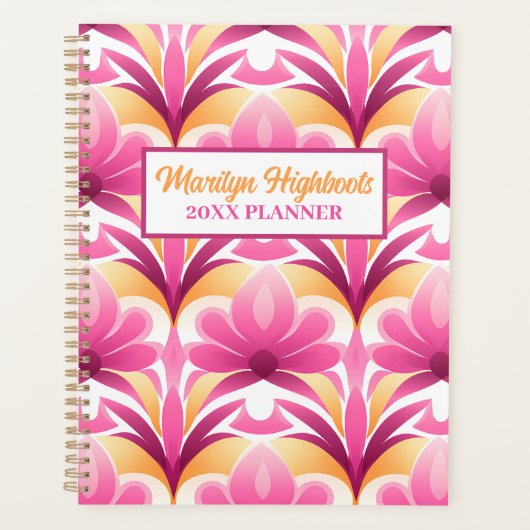 Roze en Gele Retro Bloem Planner (Voorkant)