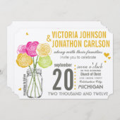 Roze en gele rozen Typografie Moderne bruiloft Kaart (Voorkant / Achterkant)